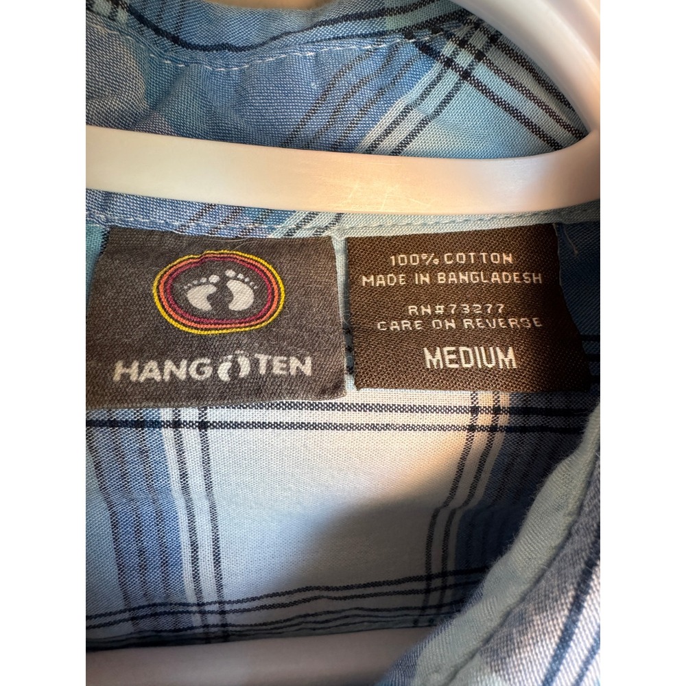 Hang Ten Mens Blue Plaid Western Pearl Snap Shirt Medium Surf Coastal Retro - Picture 2 of 11